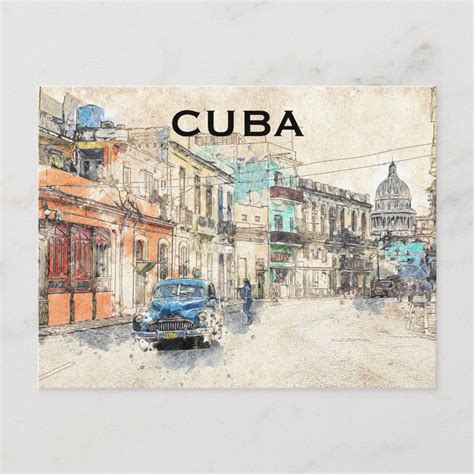 An Old Car Is Parked In Front Of Some Buildings And The Word Cuba On It