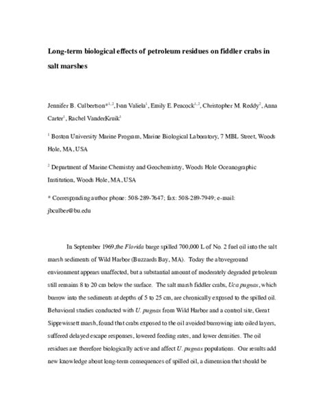 (PDF) Long-term biological effects of petroleum residues on fiddler ...