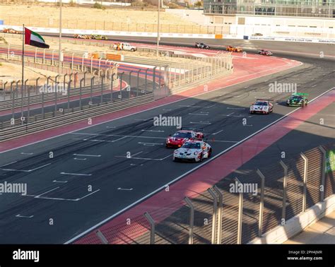 Dubai Uae Racing Cars On Dubai Autodrome Circuit During