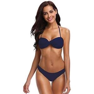 SHEKINI Donna Costume Da Bagno Due Pezzi Twisted Halter Bandeau Bikini