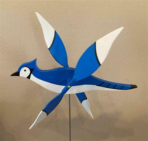 Handcrafted Blue Jay Whirligig All Wood Yard Garden Whirlybird Etsy