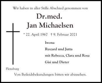 Traueranzeigen Von Dr Med Jan Michaelsen Sh Z Trauer