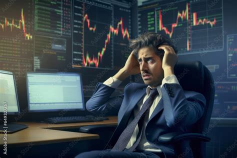 Stressed And Desperate Businessman Crying Watching Stock Market Crash