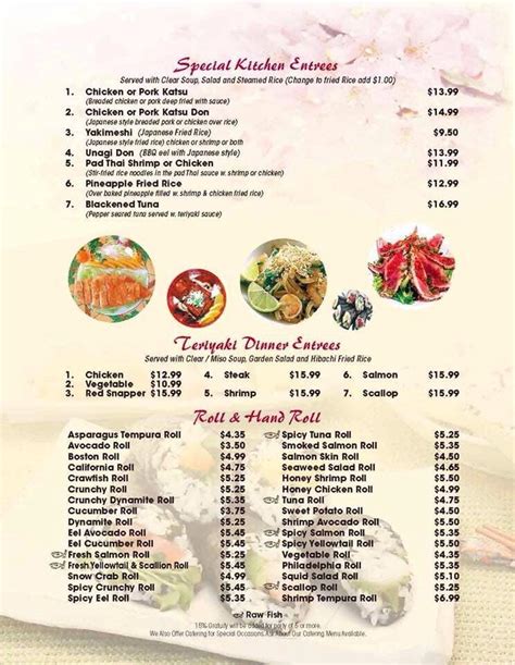 Menu At Kyoto Steakhouse Sushi Bar Raceland