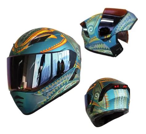 Casco Kov Estelar Peek Abatible Luz Led Con Gafas Certificado Dot Azul