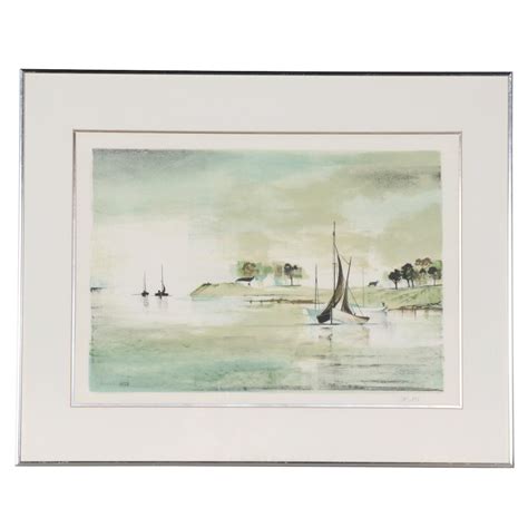 Claude Casati Harbor Scene Lithograph Ebth