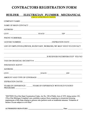 Application For Contractor Registration Fill Online Printable