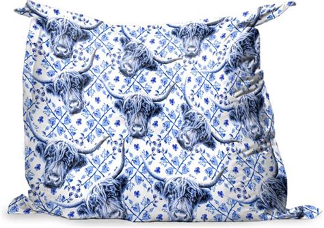 PillowMonkey Zitzak Schotse Hooglander Delfts Blauw Patroon