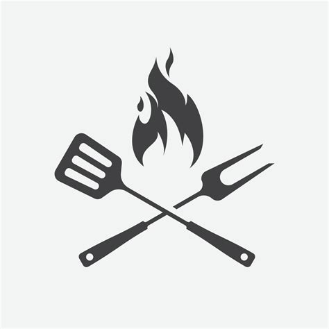 Bbq With Flame Icon Grill Sign Meat And Food Icon Fork And Spatula