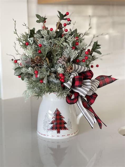 DIY Christmas Floral Arrangement In A White Vase