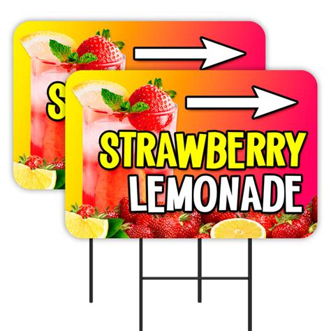 Strawberry Lemonade 2 Pack Double Sided Yard Signs 16 X 24 With Metal