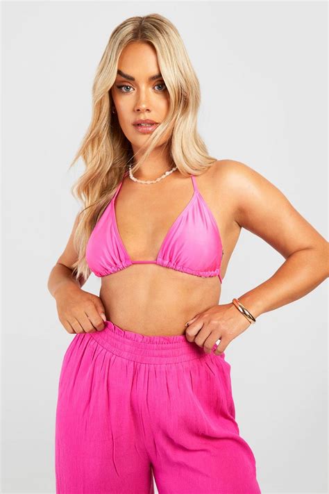 Plus Essentials Triangle Tie Bikini Top Boohoo Uk