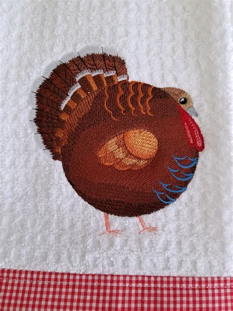 Turkey Embroidered Kitchen Towel Home Decor Thanksgiving Etsy