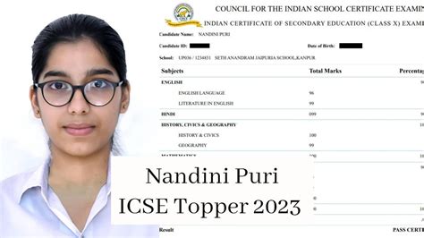 ICSE Topper 2023 Nandini Puri With 99 4 Wants To Become An Economist