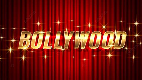 Bollywood Indian Cinema Sparkling Text On Red Curtain Background