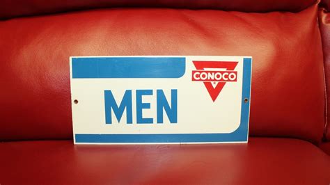 1950s Conoco Mens Restroom Double Sided Metal Flange Sign For Sale At