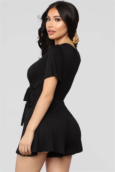 Rhonda Wrap Romper Black Fashion Nova