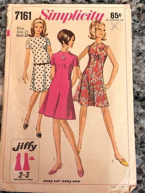 1967 Simplicity Sewing Pattern 7161 Misses Jiffy Summer Shift Etsy