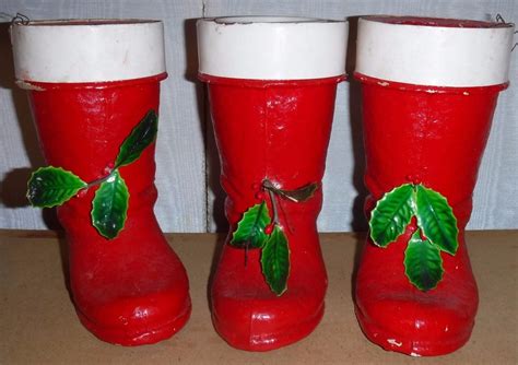 8 Old Paper Mache And Plastic Santa Boots Vintage Christmas Candy Containers 1839192484