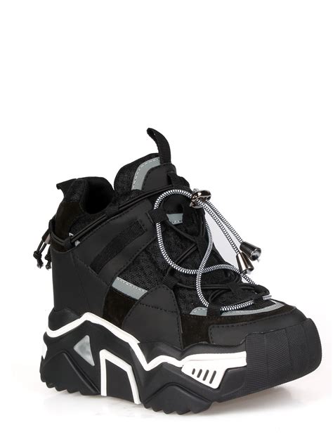 Anthony Wang Anthony Wang Womens Platform Wedge Sneakers In Black