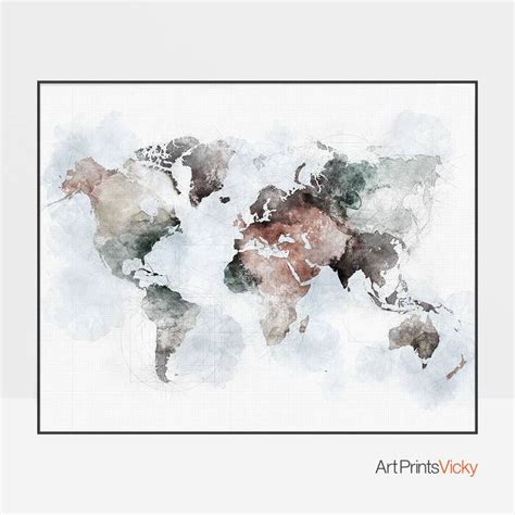 World Map, Abstract World Map, World Map Wall Art, World Map Print ...