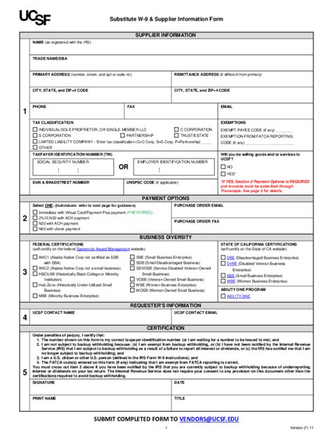 Fillable Online Supplychain Ucsf Substitute Form W 9 Office Of The