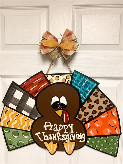 Turkey Door Hanger Thanksgiving Door Hanger Happy Etsy