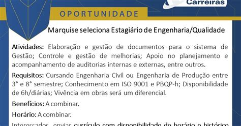 Fanor Carreiras Est Gio Em Engenharia Qualidade