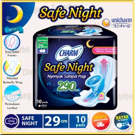 Jual SOFTEX CHARM SAFE NIGHT PEMBALUT WANITA 1 PACK ISI 10 PAD Shopee