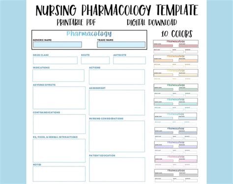 Printable Nursing Pharmacology Drug Card Template Blank Med Card Word