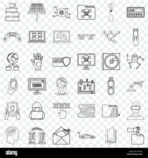 Hacker Icons Set Outline Style Stock Vector Image Art Alamy