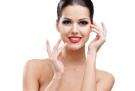 Portarait Of A Pretty Woman With Red Lipstick Stock Image Image Of