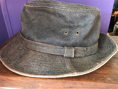 Men's Vintage Leather Fedora Hat. Brown All Leather Fedora Hat. Indiana ...