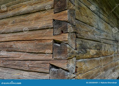 Old Wooden Wall Made From Logs Pattern Corner Of The House Stock Image