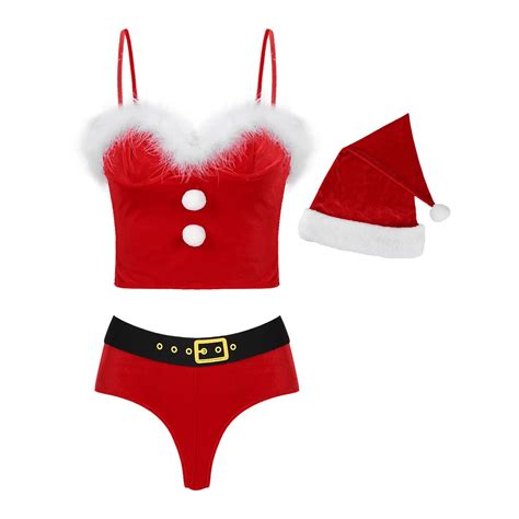 Red Christmas Lingerie Set Women Cosplay Costume Adjustable Spaghetti