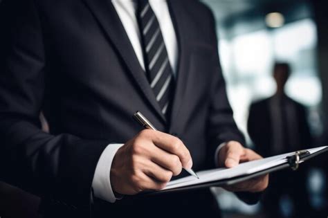 Premium Photo Man In Suit Is Seen Writing On Clipboard