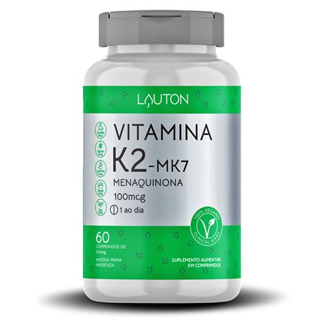 Vitamina K2 MK7 Menaquinona Lauton 60 Cápsulas 100mcg Loja Singular