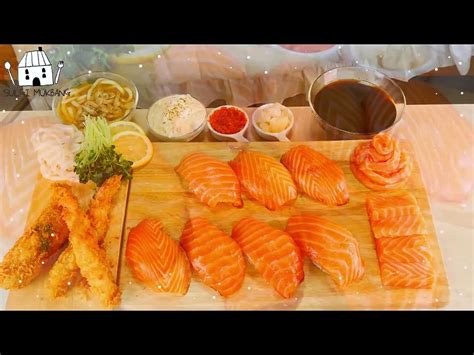 Asmr Mukbang Whole Salmon Sushi Sashimi Noodles Cheese Roll Cutlet