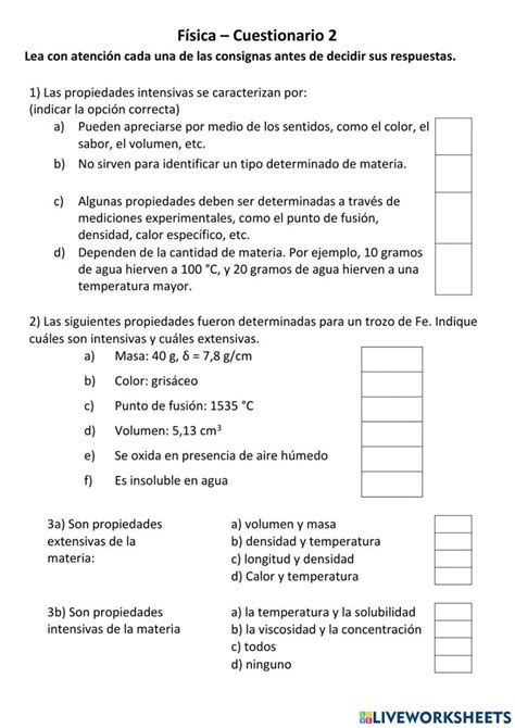 Propiedades De La Materia Interactive Worksheet For Tercero Secundaria