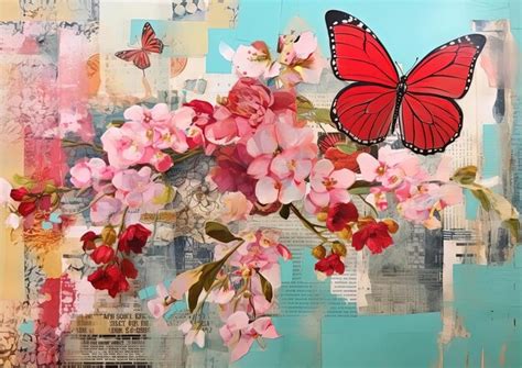 Premium AI Image The Image Shows A Collage Of Butterflies Flowers And