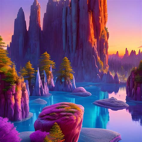 A Vibrant Ethereal Landscape Populated By Whimsical Creatures