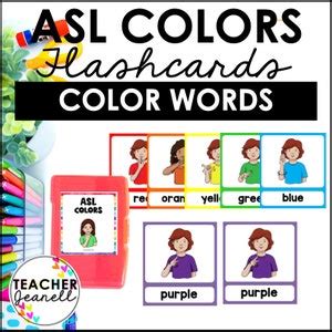 Colors in ASL Flashcards, ASL Color Word Cards Printable, American Sign ...