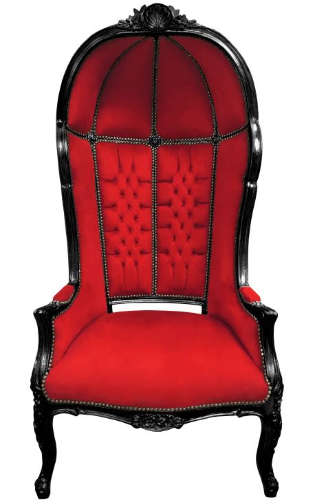 Grand Fauteuil Carrosse De Style Baroque Velours Rouge Et Bois Noir