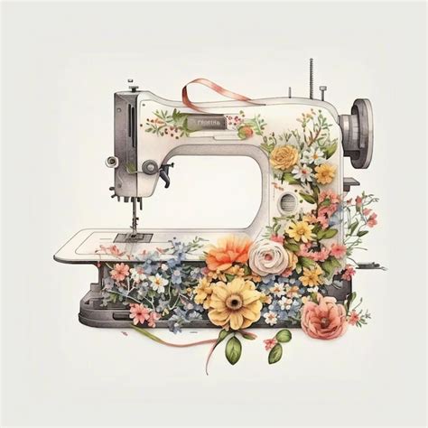 Premium AI Image A Sewing Machine With Flowers On It And A White