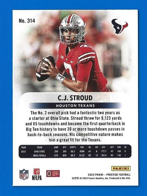 2023 Panini Prestige Cj Stroud Rookie Card RC 314 Ohio State Texans