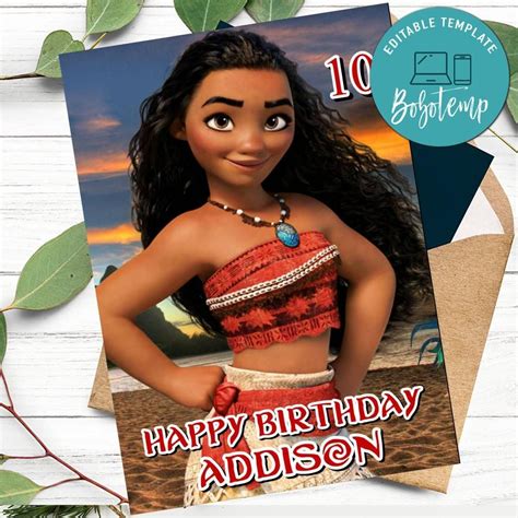 Disney Moana Birthday Card For Your Daughters To Print At Home