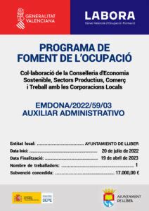 PROGRAMA LABORA DE FOMENT DE L OCUPACIÓ Ajuntament de Lliber