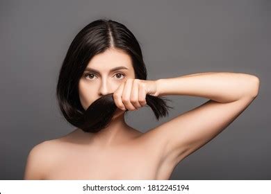 Naked Brunette Woman Holding Hair Near Stock Photo Shutterstock