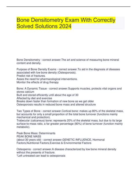 Bone Densitometry Exam With Correctly Solved Solutions 2024 - Bone