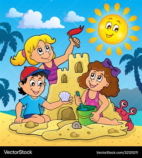 Children Building Sand Castle Theme 3 Royalty Free Vector